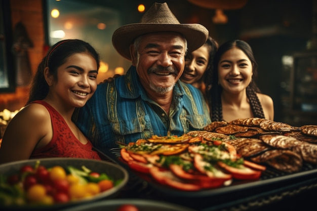 People enjoying mexican barbecue