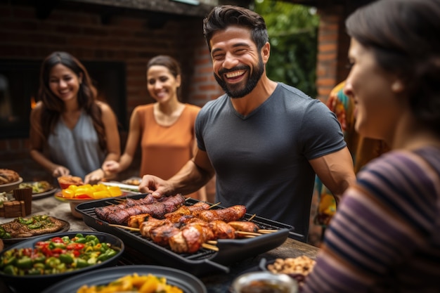 People enjoying mexican barbecue