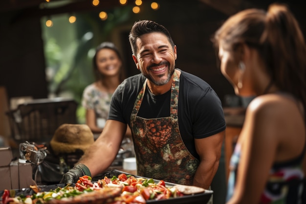 People enjoying mexican barbecue