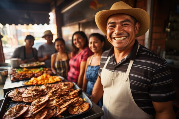 People enjoying mexican barbecue