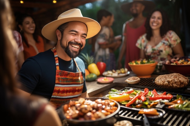 People enjoying mexican barbecue