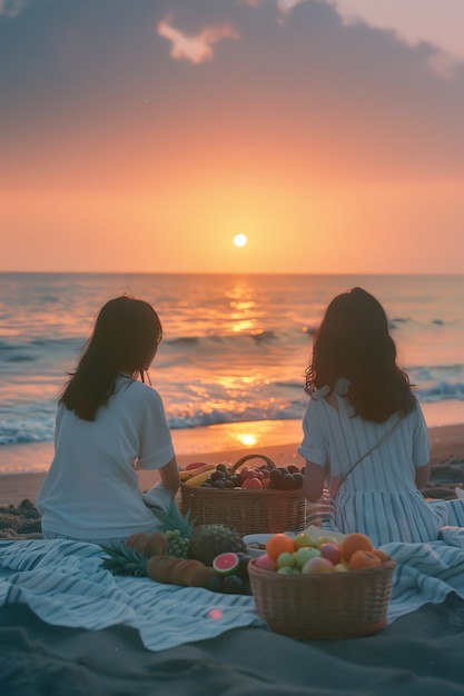 People enjoying a summer picnic day together outdoors