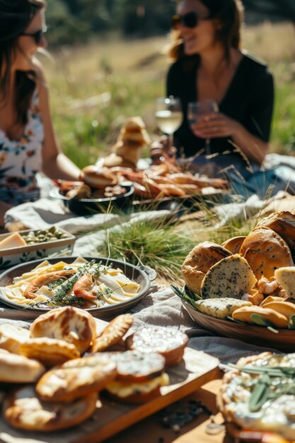 People enjoying a summer picnic day together outdoors