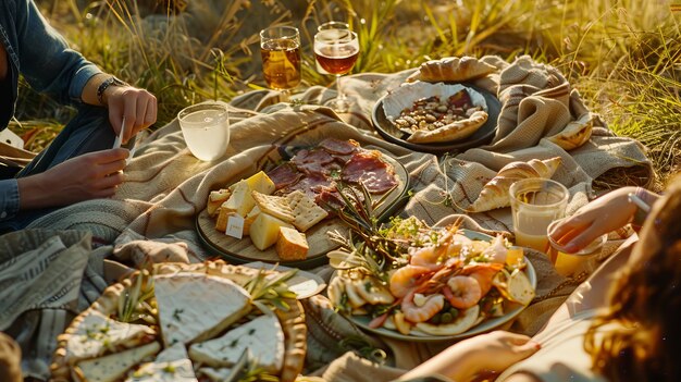 People enjoying a summer picnic day together outdoors