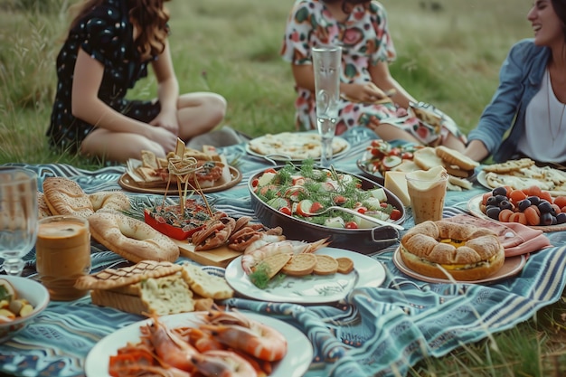 Free photo people enjoying a summer picnic day together outdoors