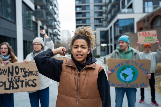 Free photo people having a protest for world environment day