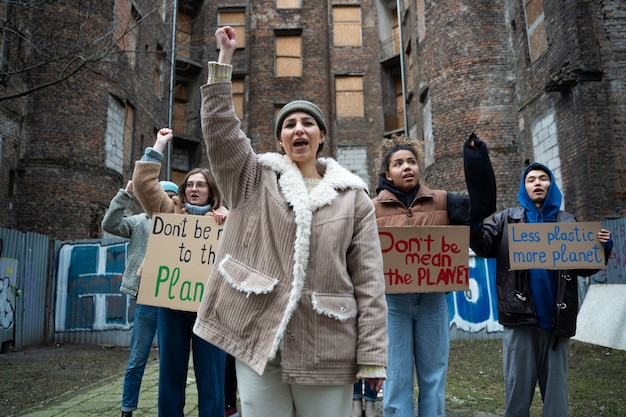 Free photo people having a protest for world environment day