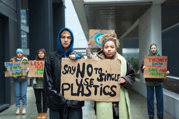 Free photo people having a protest for world environment day