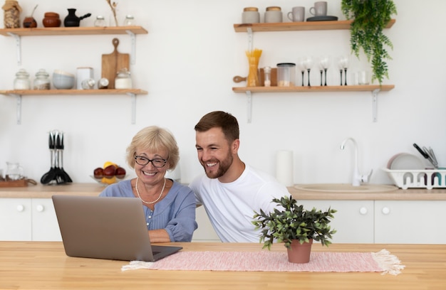 People having a video call with their family at home