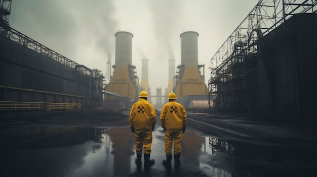 Free photo people in hazmat suits working at a nuclear power plant