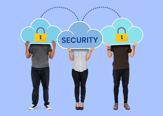 Free Photo people holding cloud network security symbols