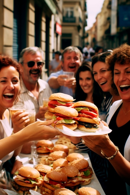 Free Photo people holding delicious burger meal