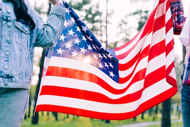 Free photo people holding flag of usa in park