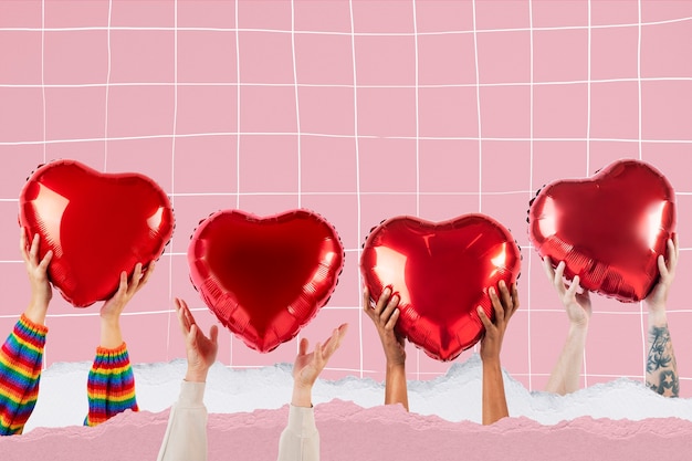 Free photo people holding hearts for valentines’ celebration remixed media