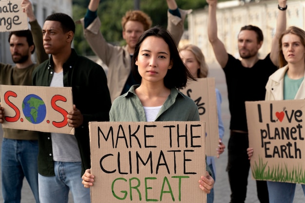 Free photo people joining a global warming protest