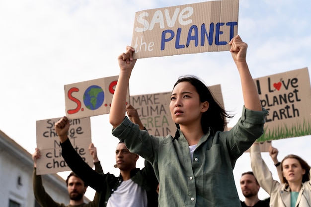 People joining a global warming protest