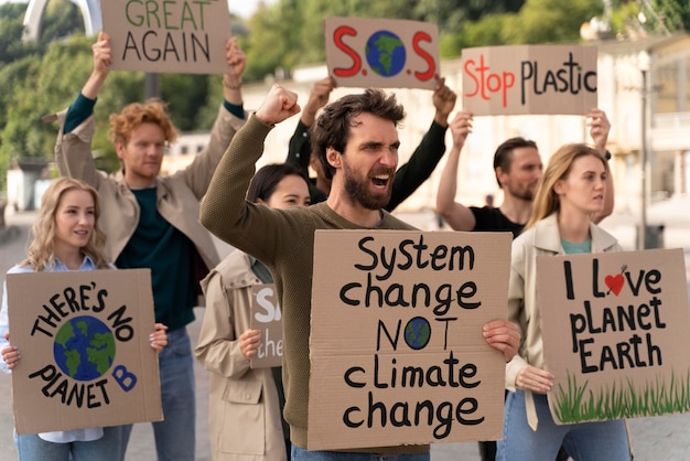 People joining a global warming protest