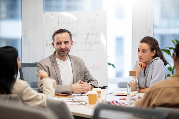 People learning new language at work