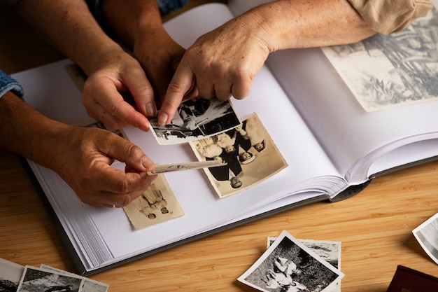 People looking over picture album