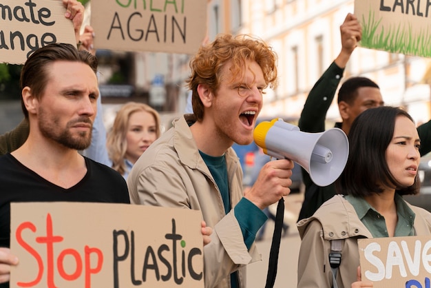 Free photo people marching in global warming protest