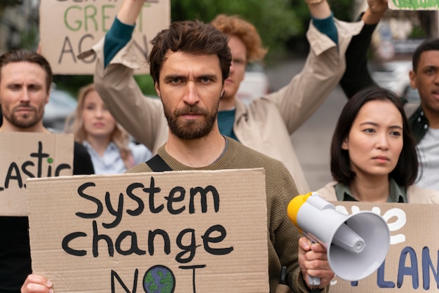 People marching in global warming protest