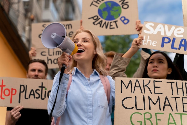 People marching in global warming protest