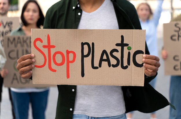 People marching together in global warming protest