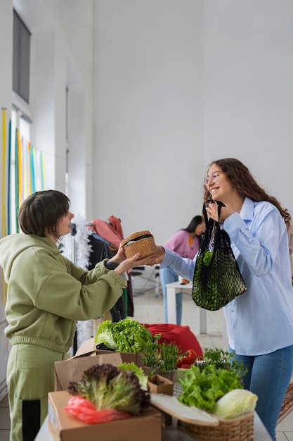 People meeting at a barter event to exchange goods