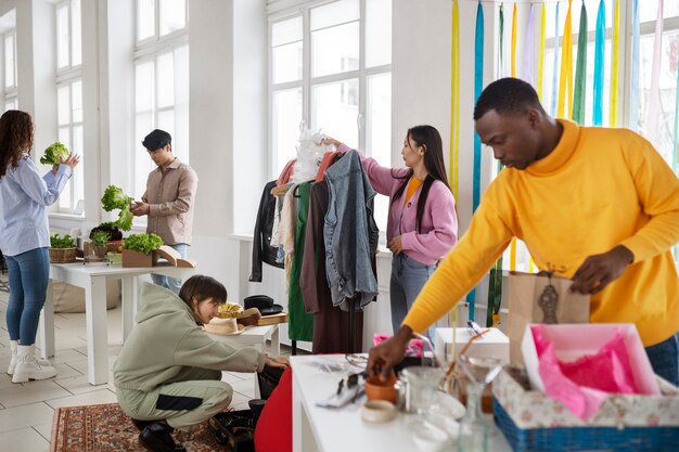 People meeting at a barter event to exchange goods