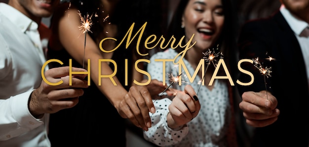 Free photo people partying merry christmas banner