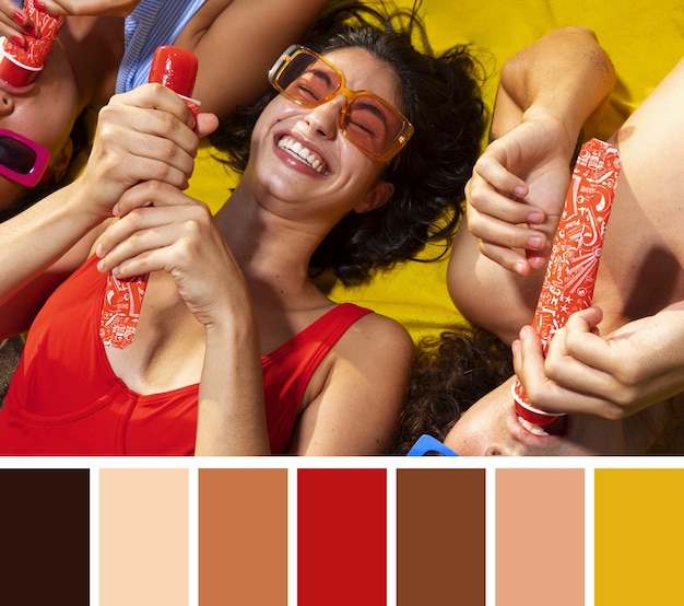 People posing with color swatches