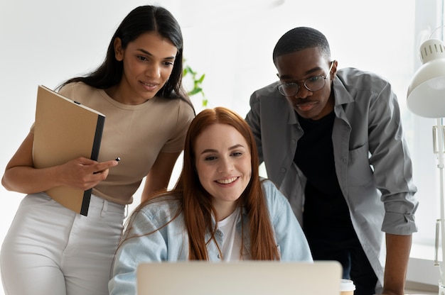 People practicing social integration in workspace