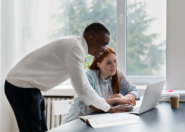 People practicing social integration in workspace