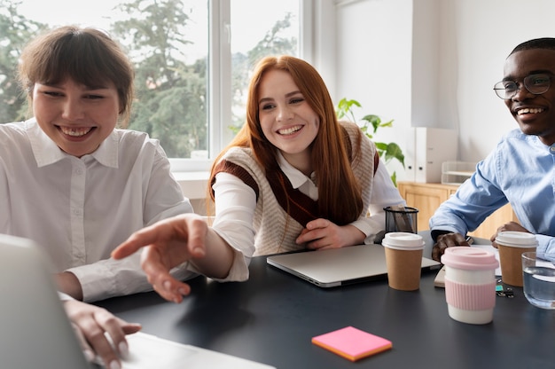 People practicing social integration in workspace