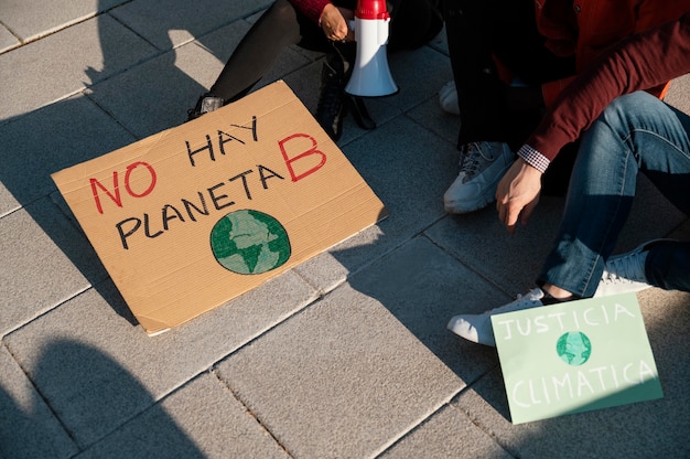 Free photo people protesting for climate