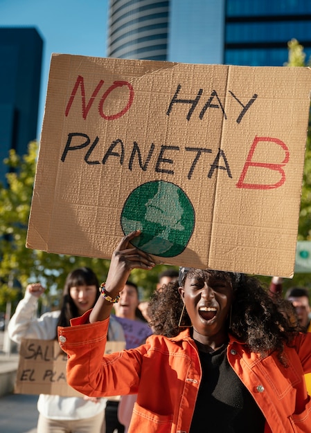 Free photo people protesting for environment close up