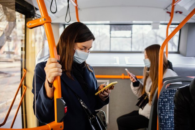 People in public transportation wearing mask