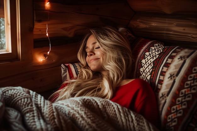 Free Photo people relaxing in their wooden home