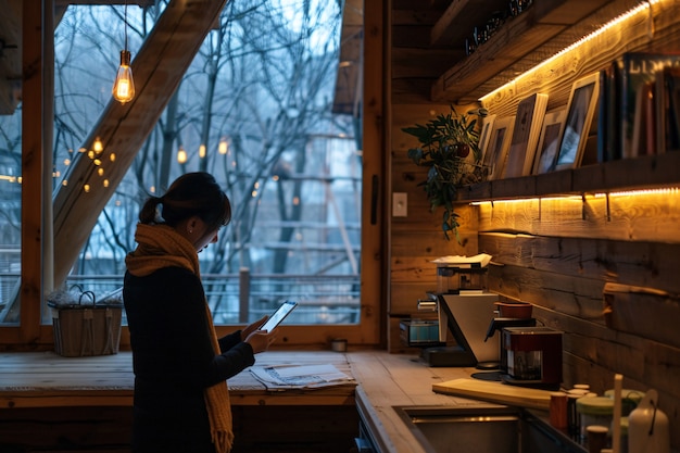 People relaxing in their wooden home