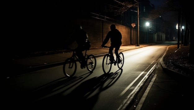 Free photo people riding bikes at night on the street