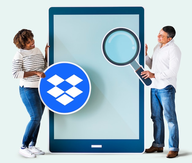 People searching with a Dropbox logo