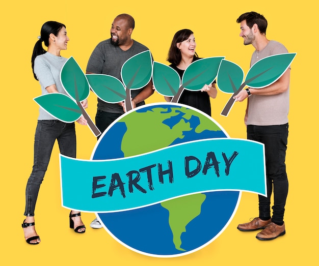 Free photo people supporting environmental conservation on earth day