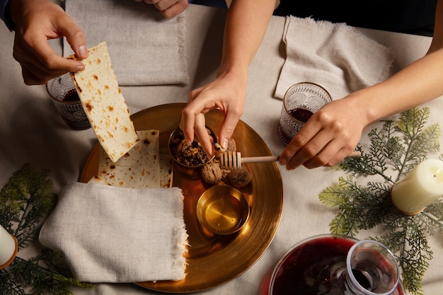 Free Photo people at the table enjoying a feast for the first day of passover seder