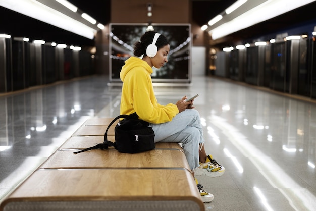 People traveling on the subway in winter time