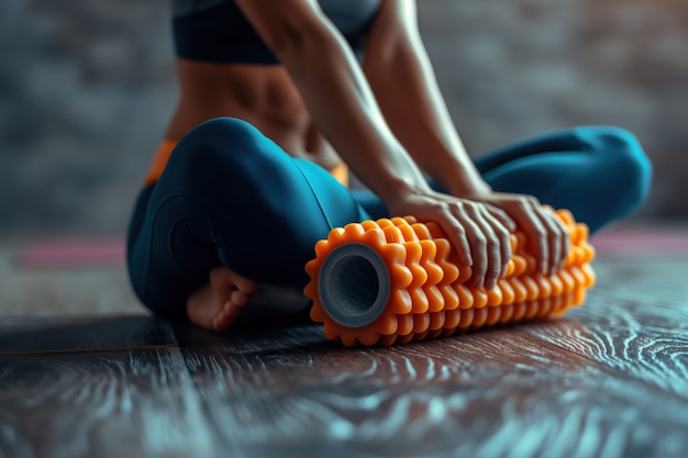 Free photo people using foam roller to exercise and practice fitness