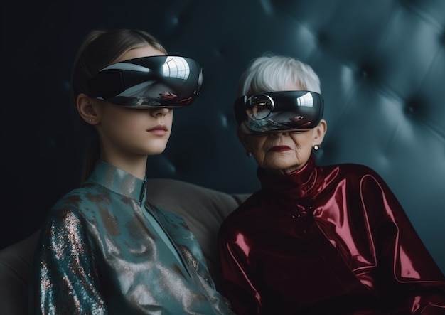 Free photo people wearing futuristic high tech virtual reality glasses