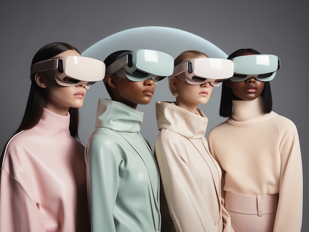 Free photo people wearing futuristic high tech virtual reality glasses