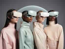 Free photo people wearing futuristic high tech virtual reality glasses