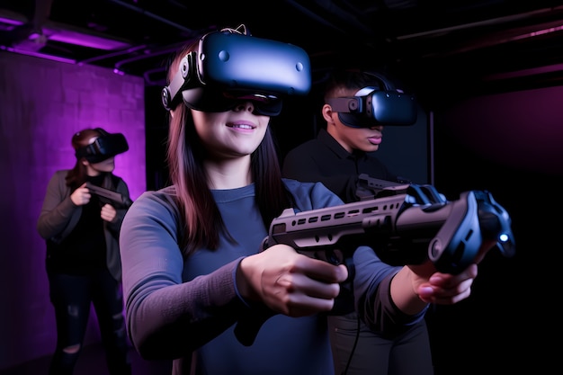 Free photo people wearing  vr glasses for gaming