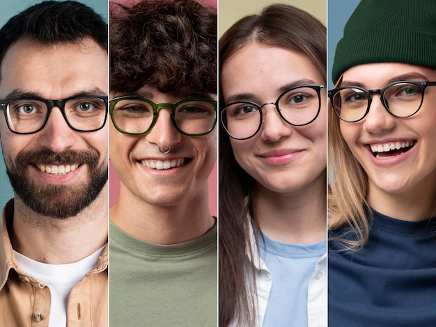 People with glasses composition